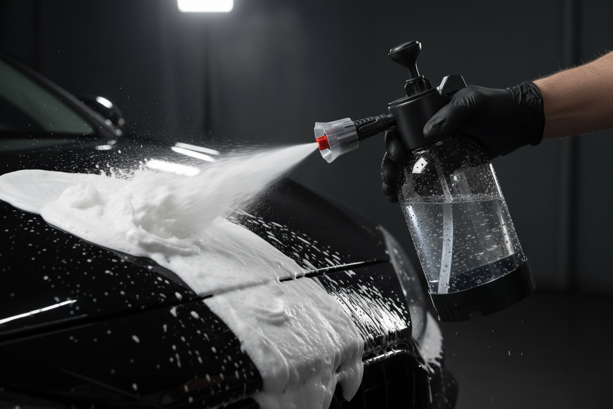 FoamBlast Pro spraying thick foam onto a car